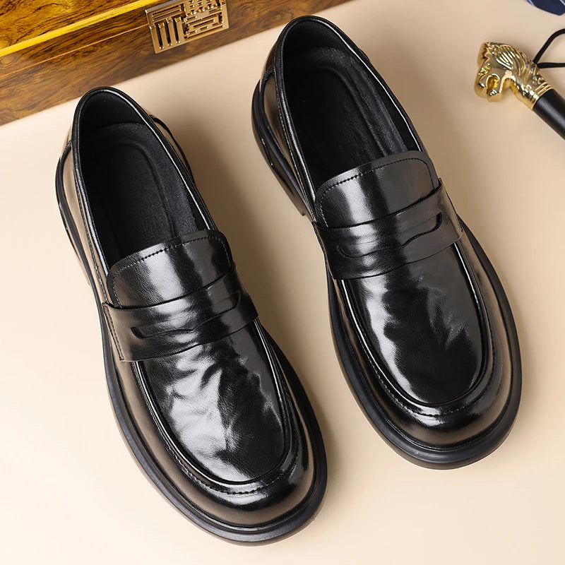 Back view of men's leather penny loafer