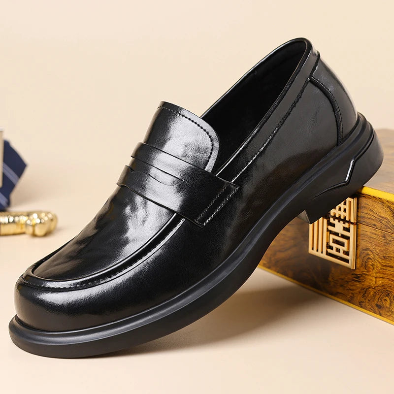 Brown penny loafer, top view
