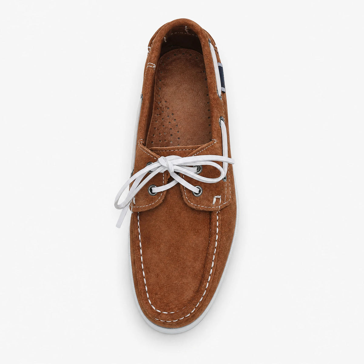 Men's suede boat loafers with white laces, Light Green, front view