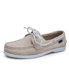 Men's Suede Boat Loafers with White Laces, Beige
