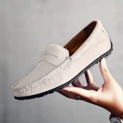 Men's Penny-Style Driving Loafers with Grip Sole, Light Gray