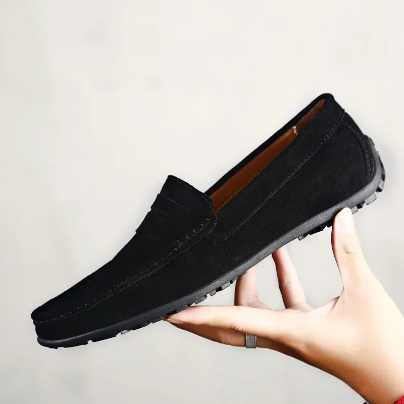 Men's suede driving loafers with grip sole, Brown, worn look