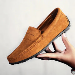 Men's Penny-Style Driving Loafers with Grip Sole, Camel