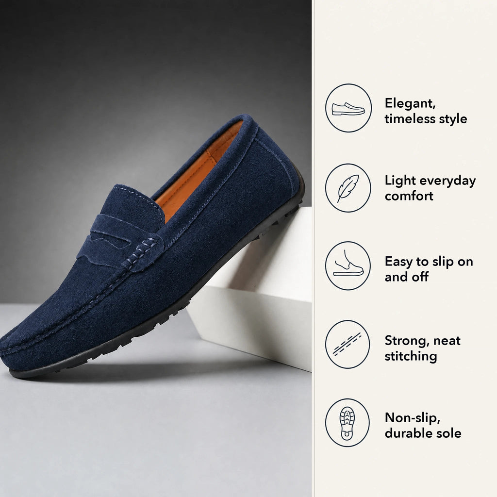 Men's suede driving loafers with grip sole, Light Gray, top view