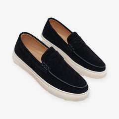 Men's Suede Loafers with Strap and White Sole, Black
