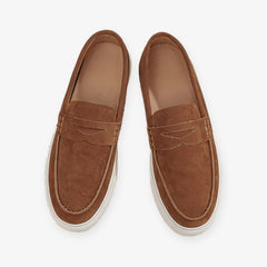 Men's Suede Loafers with Strap and White Sole, Brown