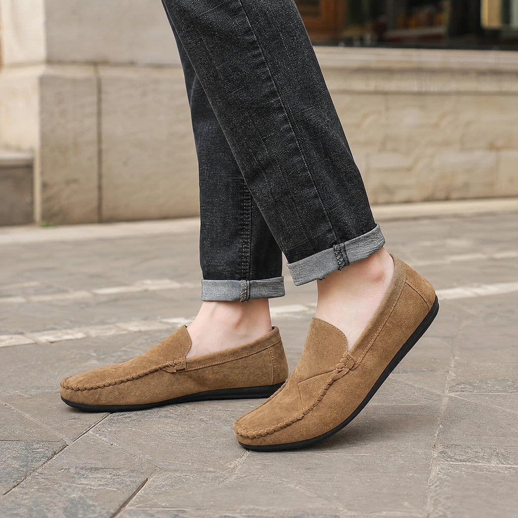 men's suede-look slip-on loafer with visible stitching, view 3