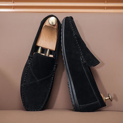 Men's Suede-Look Slip-On Loafer with Visible Stitching, Black