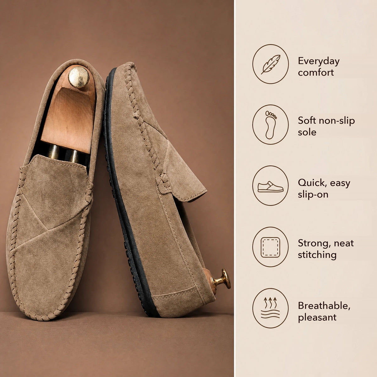 men's suede-look slip-on loafer with visible stitching, view 4