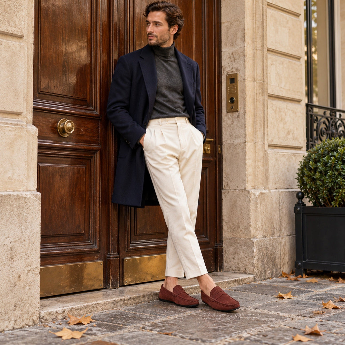 Men's Suede Slip-On Loafers with Penny Strap - view 2 Image