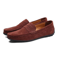 Men's Suede Slip-On Loafers with Penny Strap, Brown