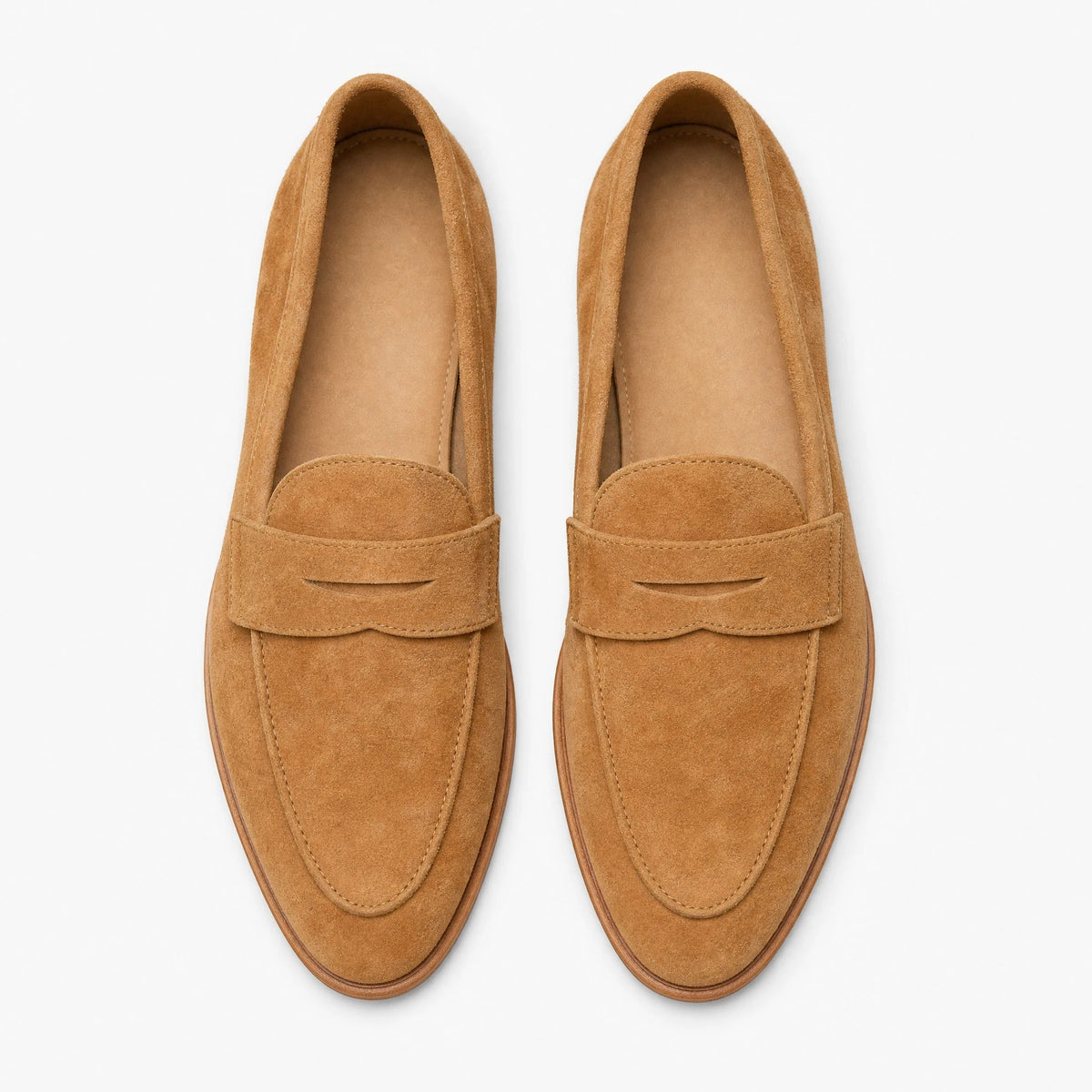 Men's suede penny stitch loafer in Cognac