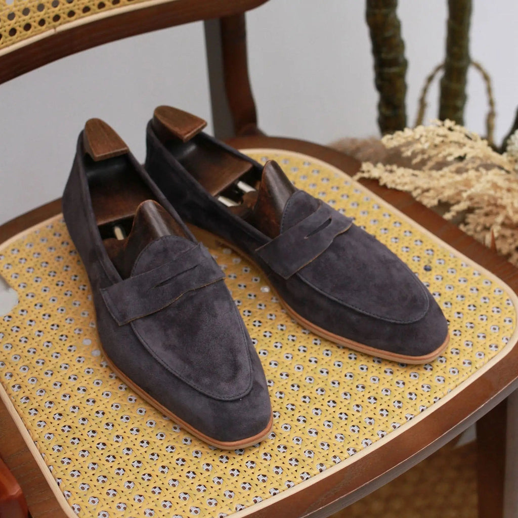 Men's suede penny stitch loafer in Camel