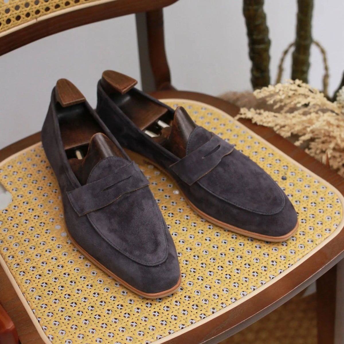 Men's suede penny stitch loafer in Camel