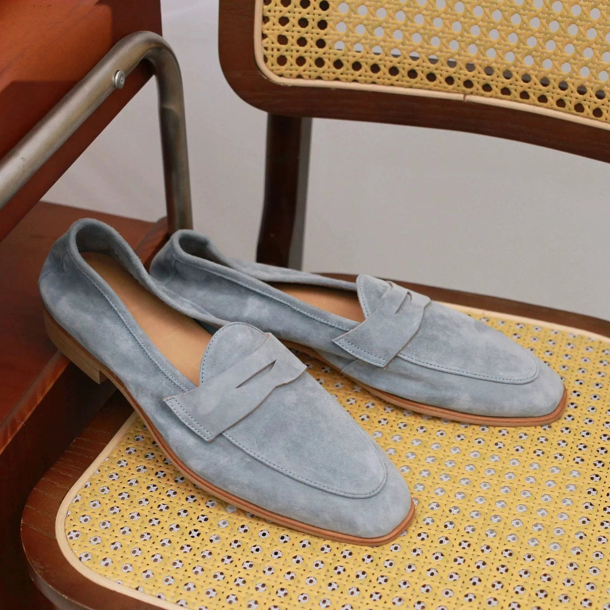 Men's suede penny stitch loafer in Camel