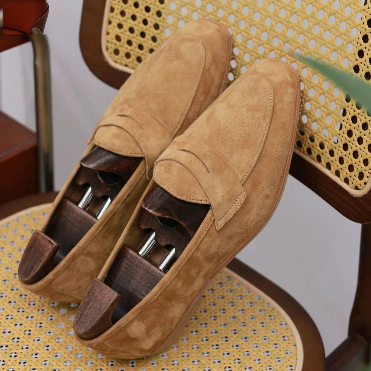 Men's suede penny stitch loafer in Light blue
