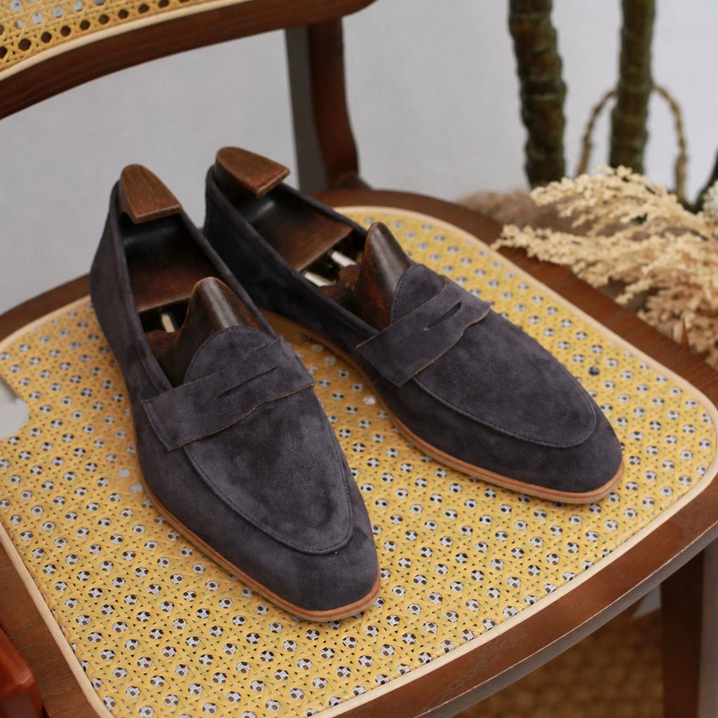 Men's suede penny stitch loafer in Cognac
