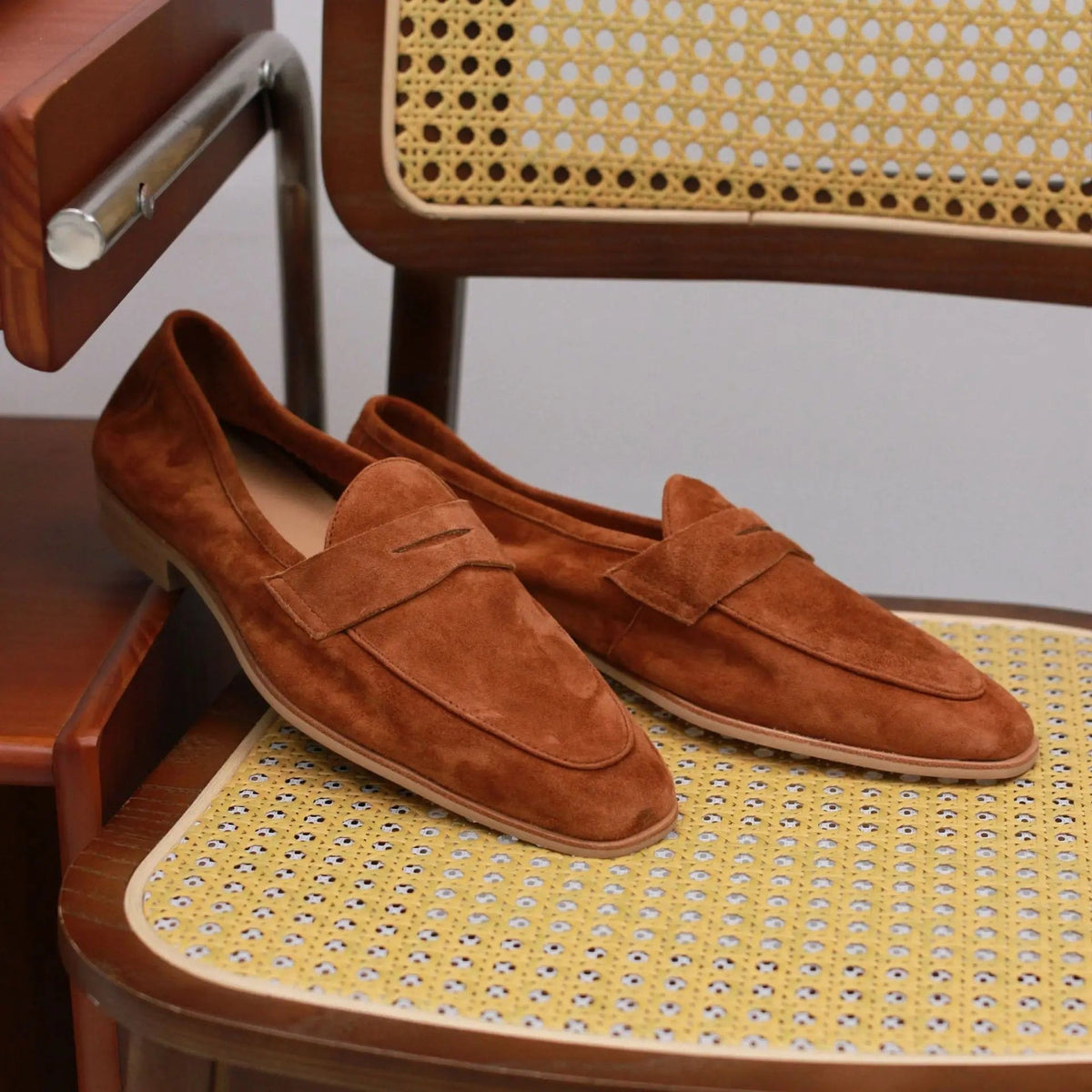 Men's suede penny stitch loafer in Light blue