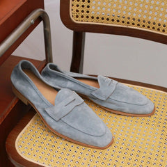 Men's Suede Loafers with Penny Stitching, Light blue