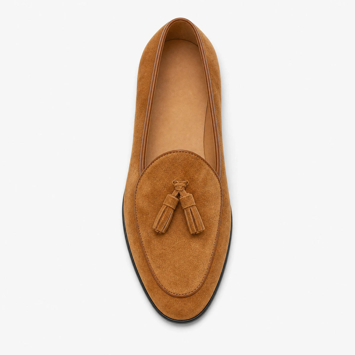 Men's suede tassel loafers with pointed toe, Camel, front view Image