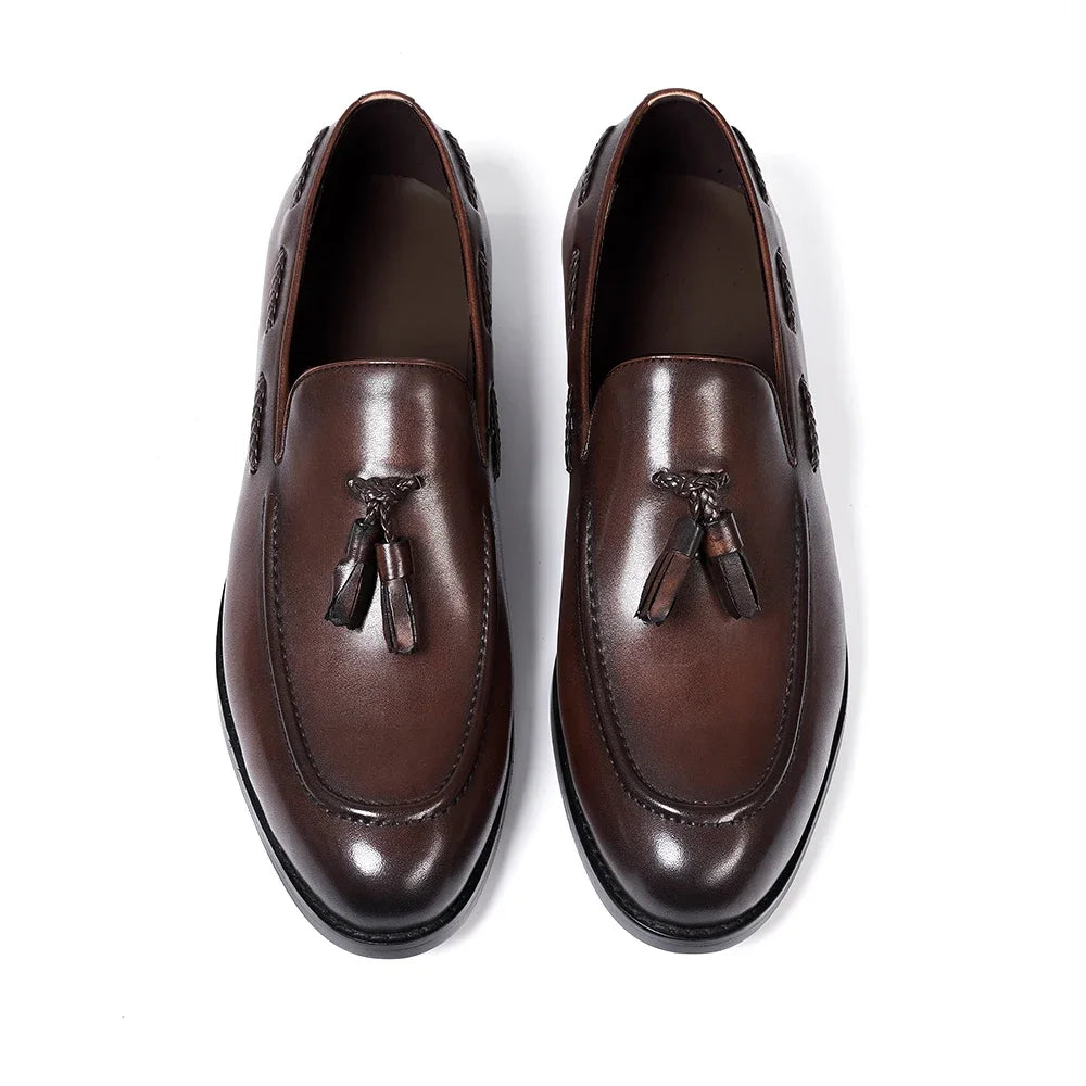 Men's tassel loafers with decorative tassels, Black, pair view