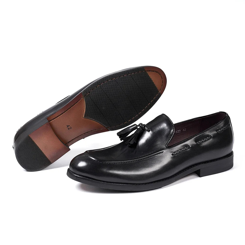 Men's tassel loafers with decorative tassels, Brown, top view