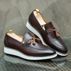 Men's White-Sole Tassel Loafers in Brown or Black, Brown