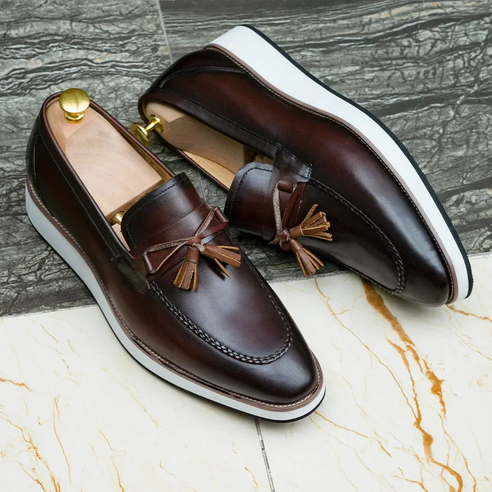 Men's White-Sole Tassel Loafers in Brown or Black - view 4