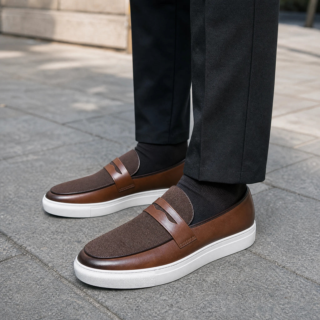 men's two-tone loafer with textured panels, view 3