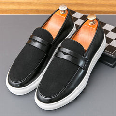 Men's Two-Tone Brown Loafer with Textured Panels, Black