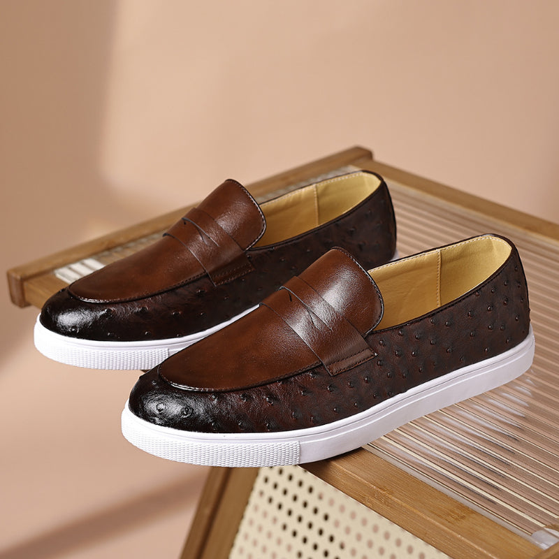 men's white sole loafer with ostrich pattern, view 10