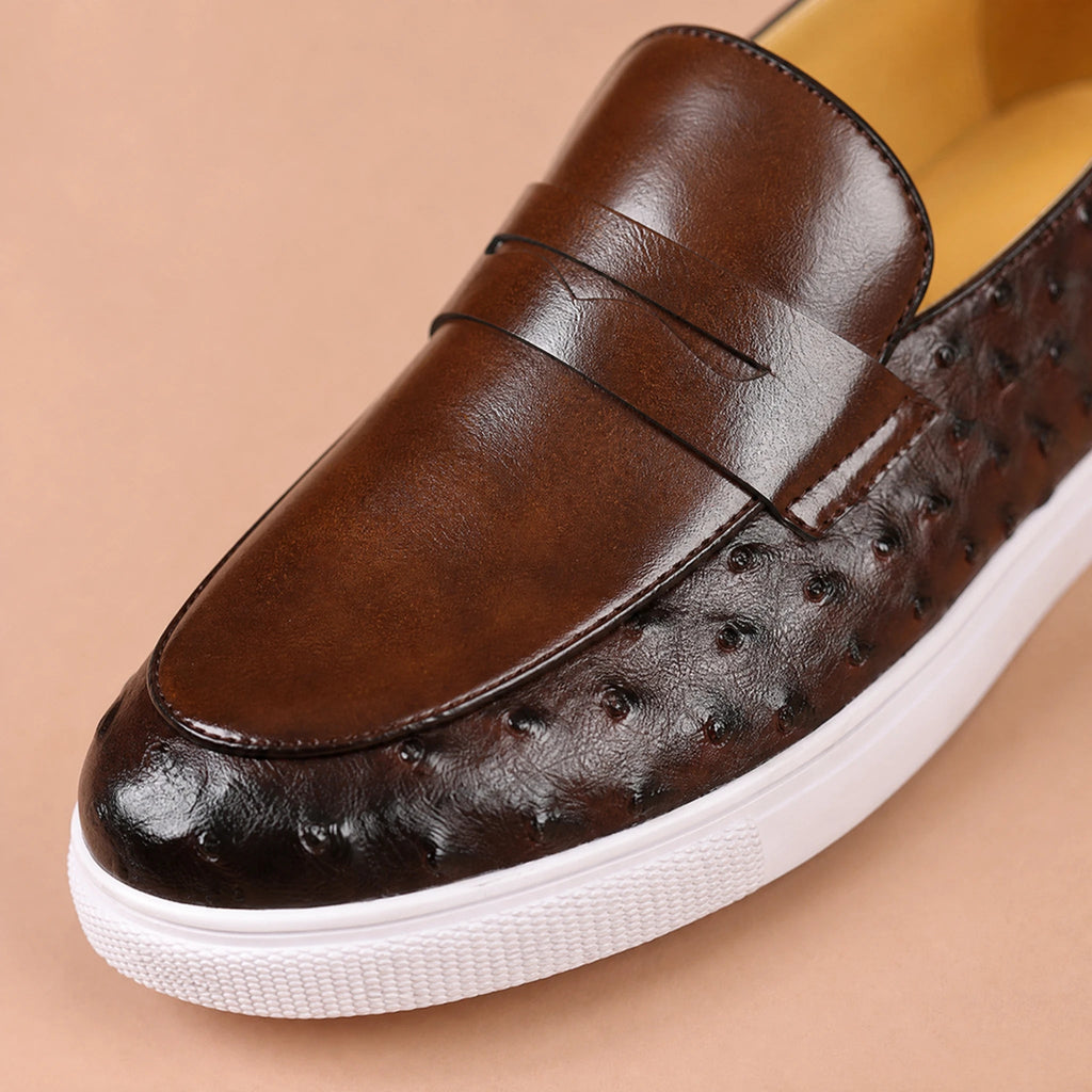 men's white sole loafer with ostrich pattern, view 2