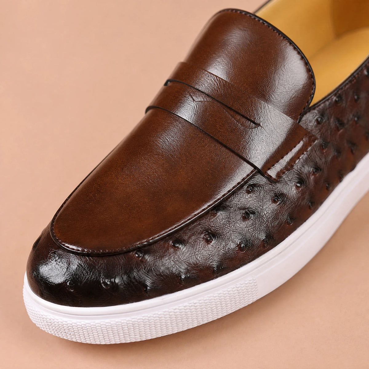 men's white sole loafer with ostrich pattern, view 2 Image
