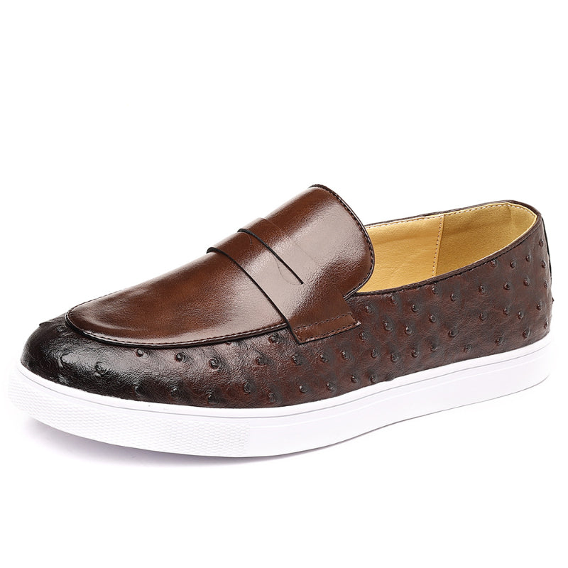 men's white sole loafer with ostrich pattern, view 6