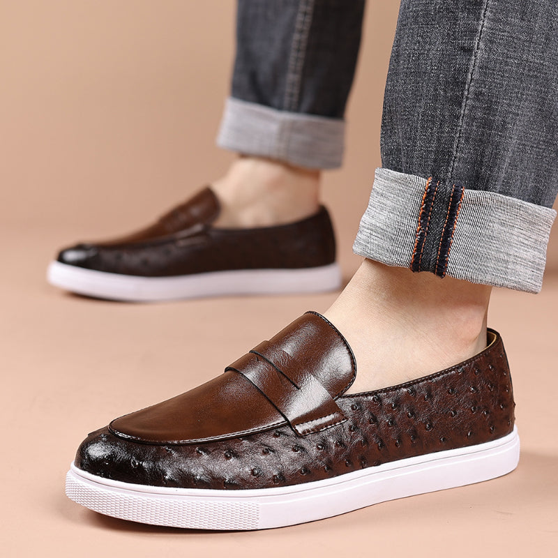 men's white sole loafer with ostrich pattern, view 7