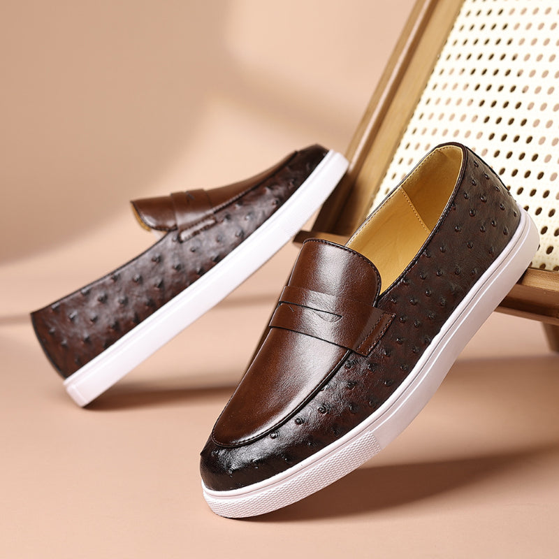 men's white sole loafer with ostrich pattern, view 8