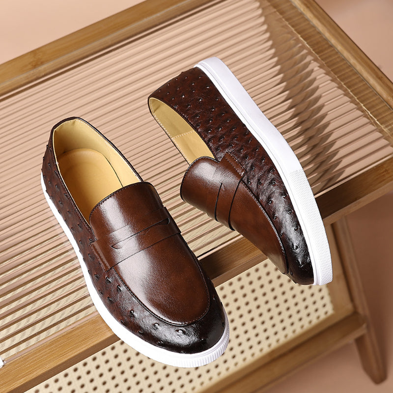men's white sole loafer with ostrich pattern, view 9