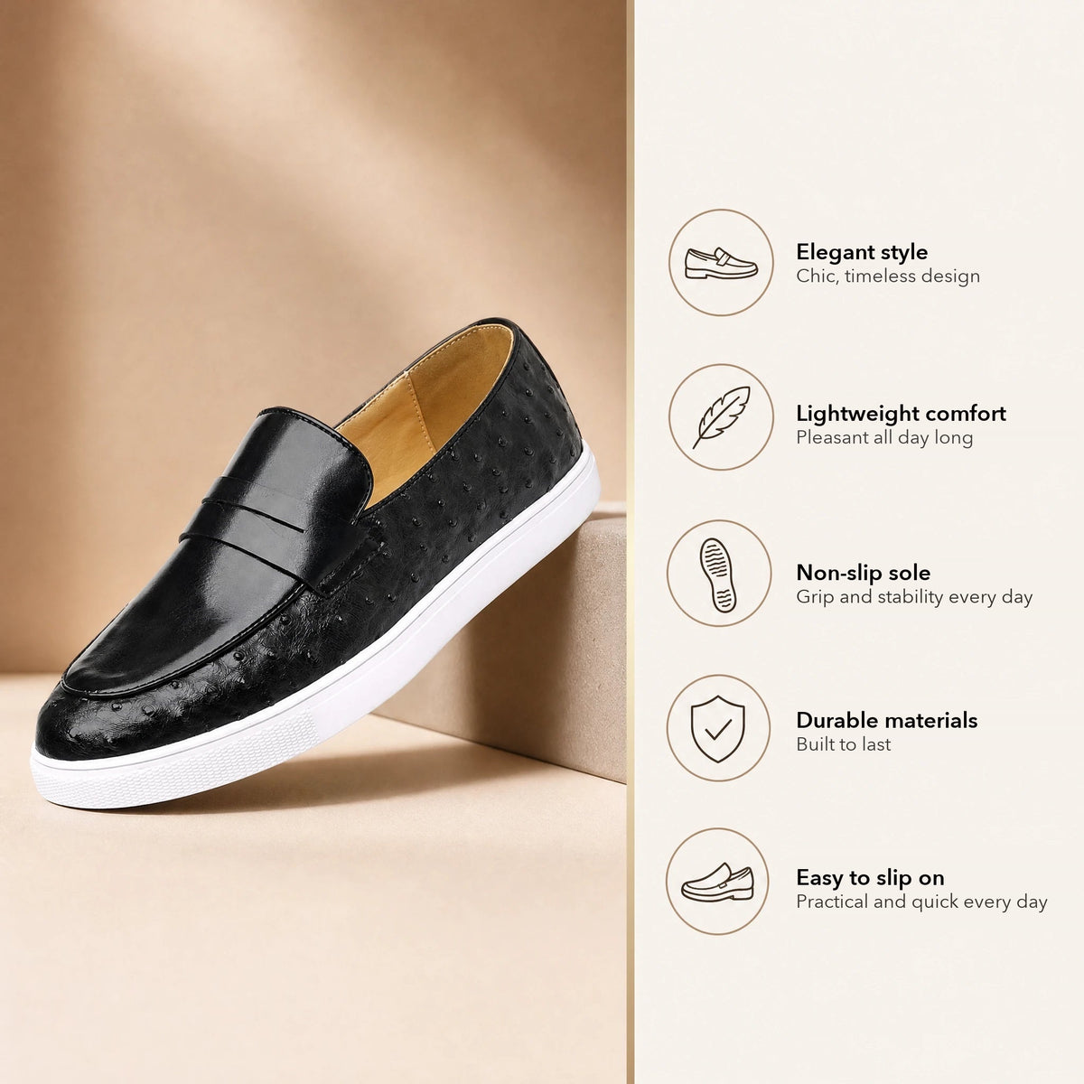 men's white sole loafer with ostrich pattern, view 4 Image