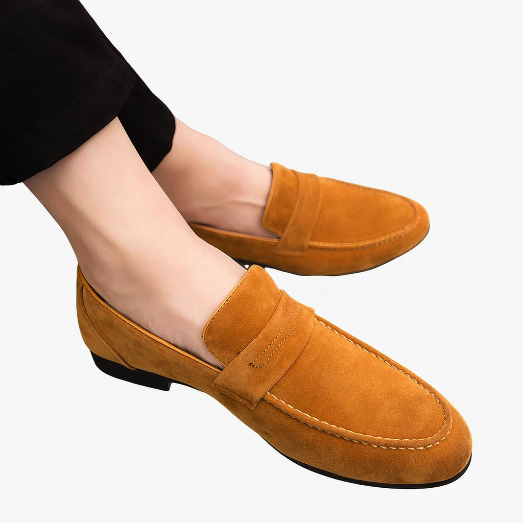 Square-heeled suede loafers for men