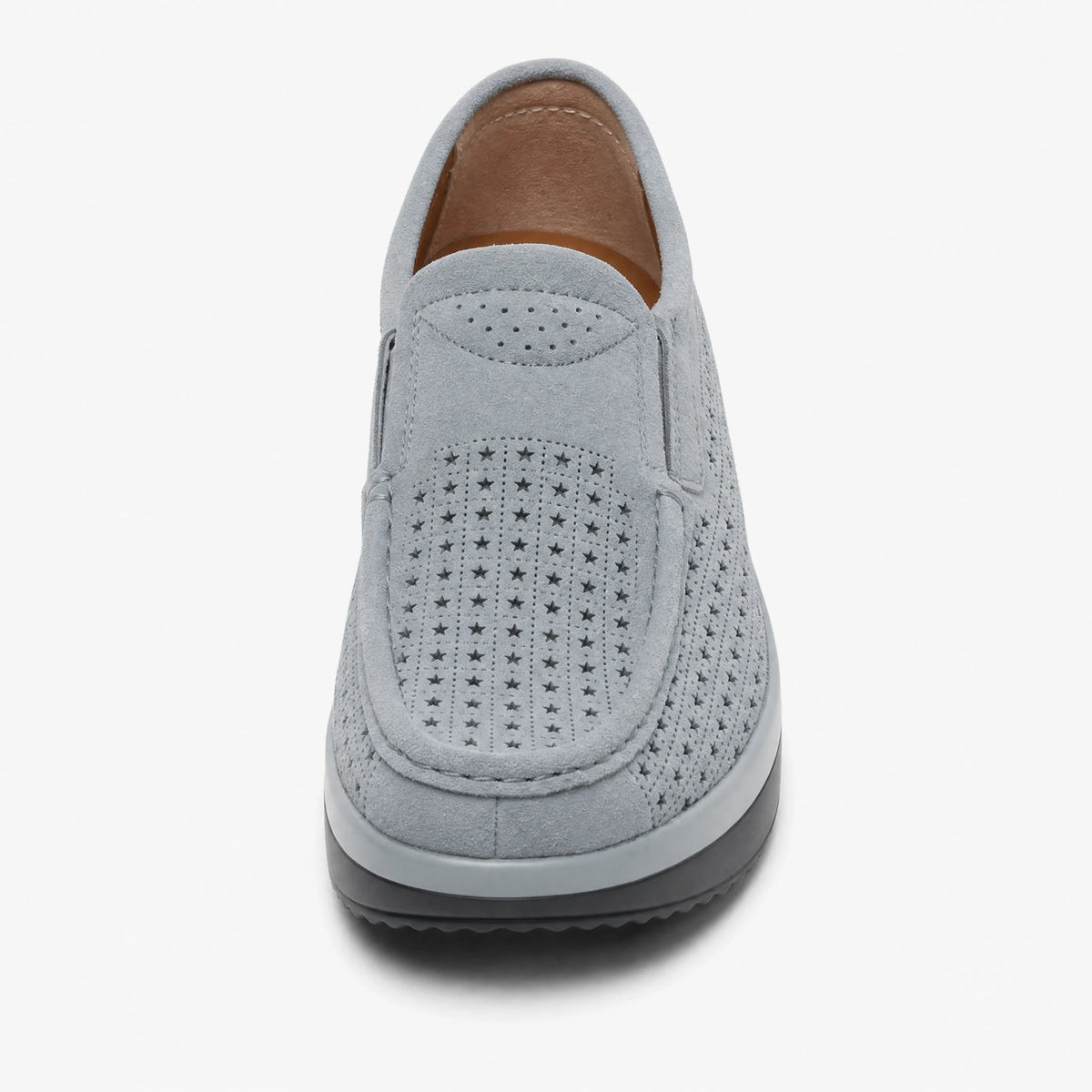 Open-weave platform loafers with wedge sole in Gray, front view