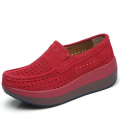 Open-Weave Platform Loafers with Wedge Sole, Red