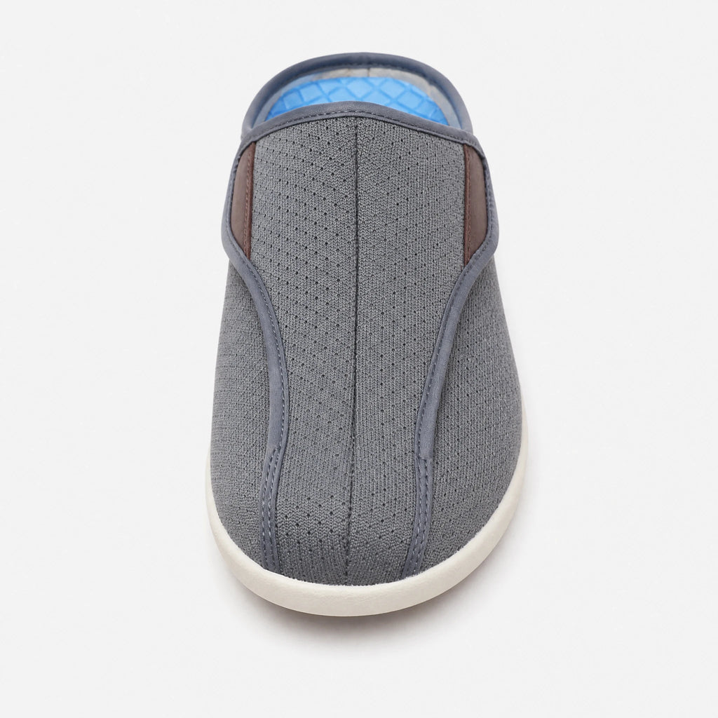 Orthopedic breathable mesh hook-and-loop mules, side view