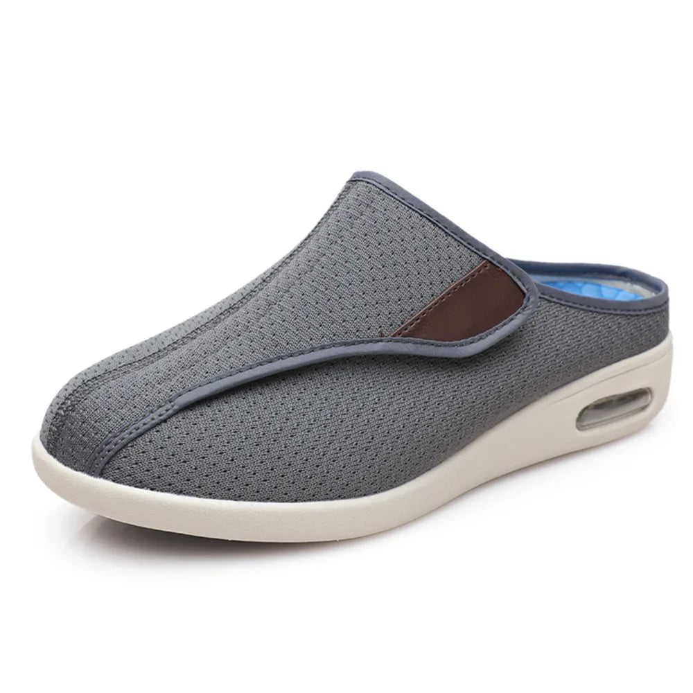 Gray breathable mesh mules