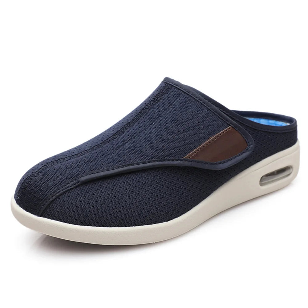 Navy blue breathable mesh mules