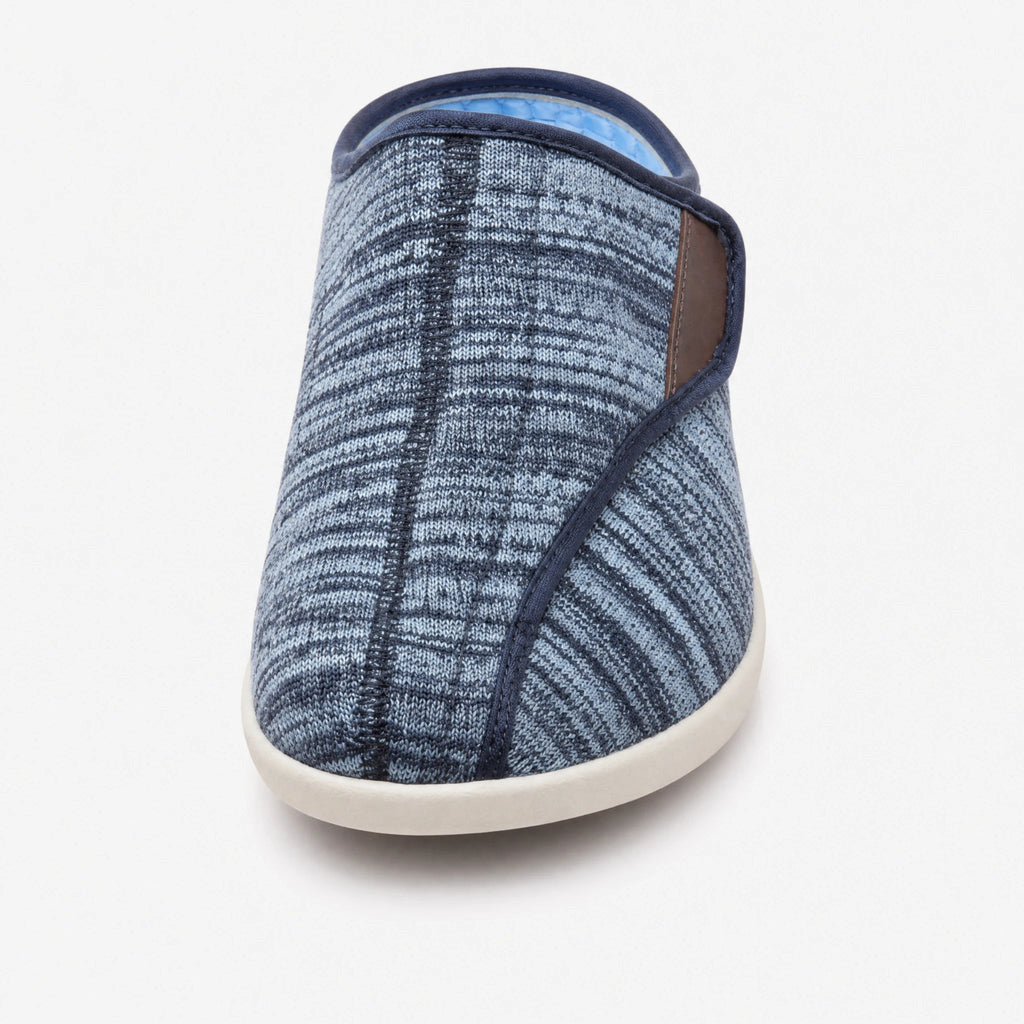 Orthopedic heathered mesh hook-and-loop mules, side view