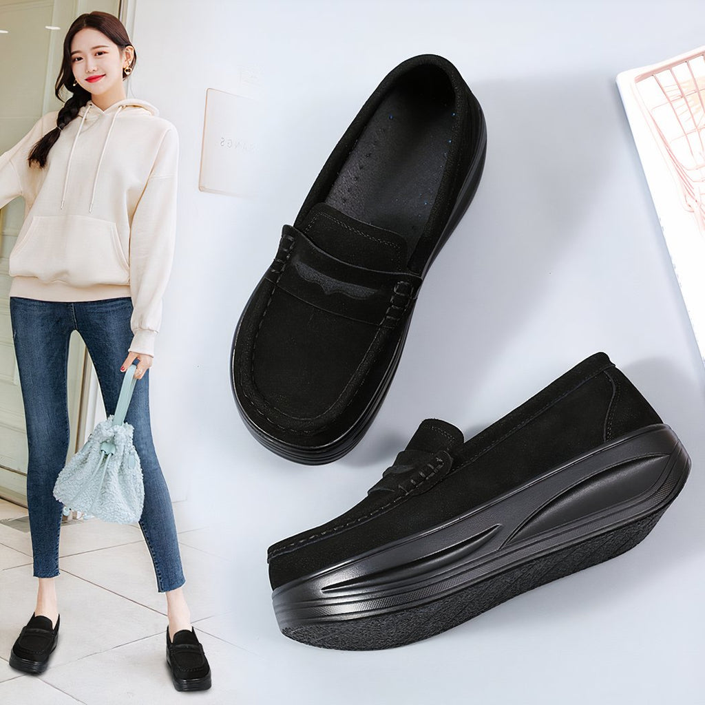 Orthopedic loafers with strap and thick sole