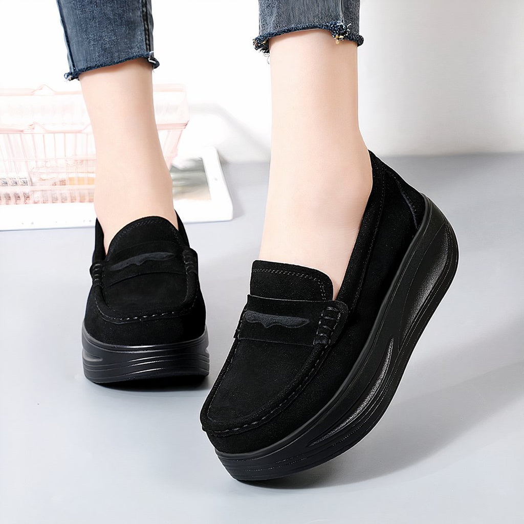 Orthopedic loafers with strap and thick sole