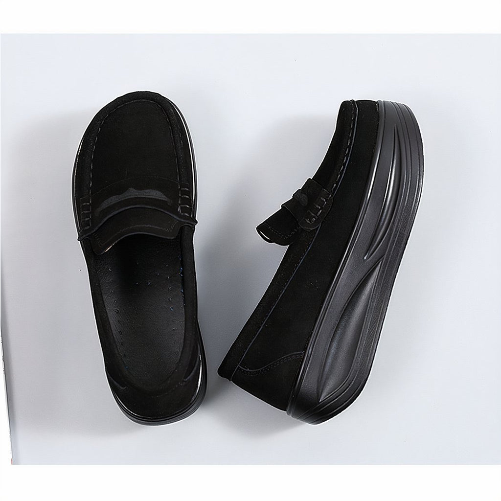 Orthopedic loafers with strap and thick sole