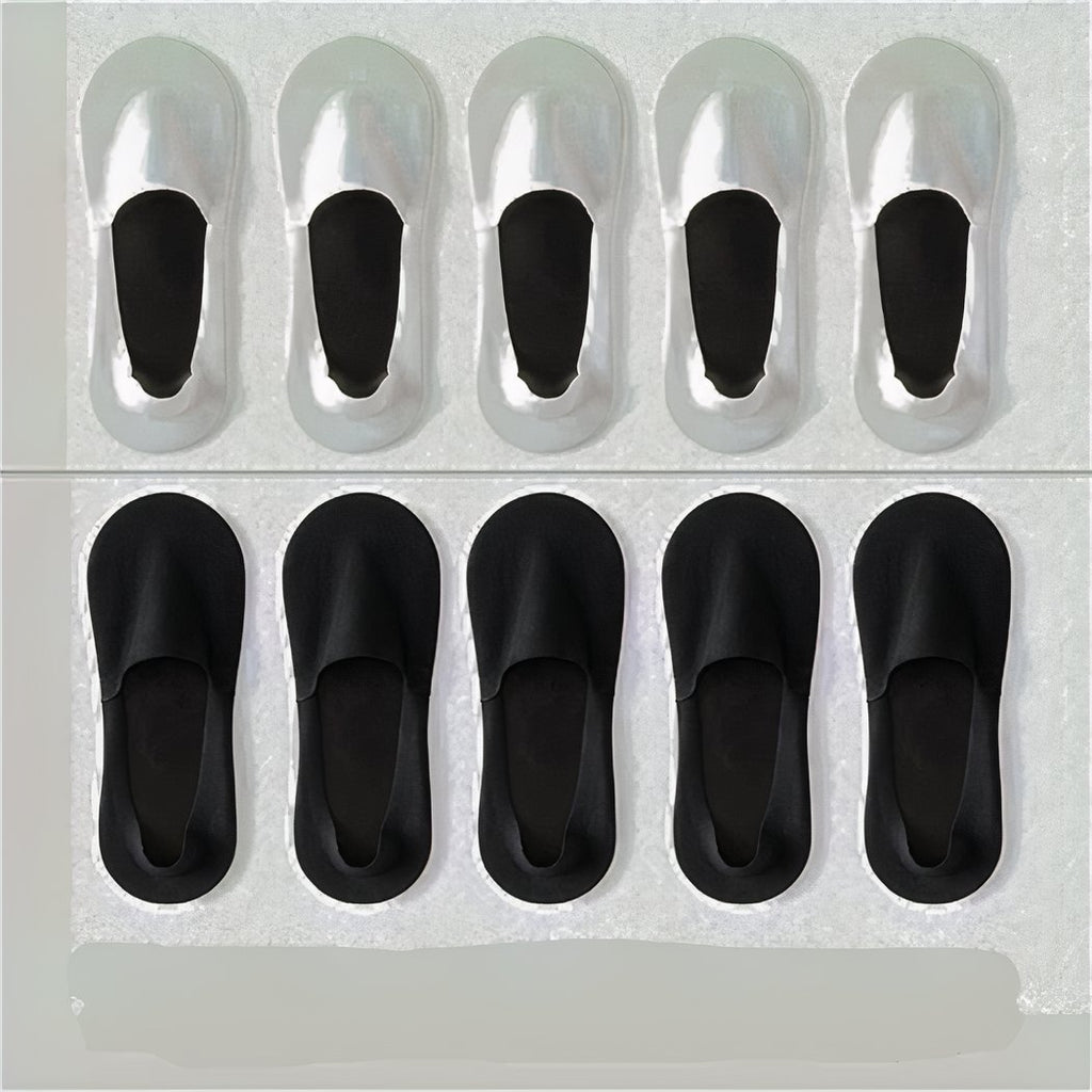 5 white socks at the top and 5 black socks at the bottom of the image