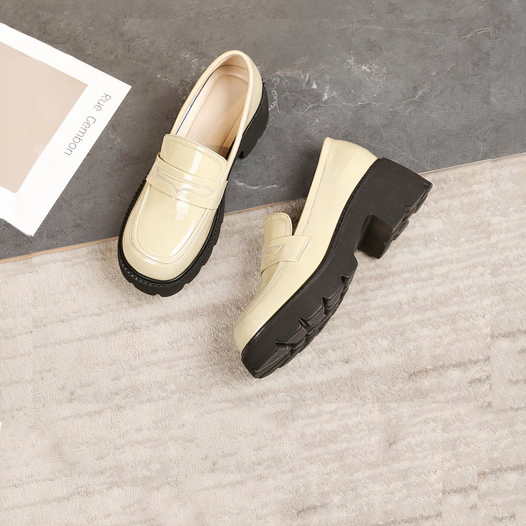 Patent leather loafers with thick sole